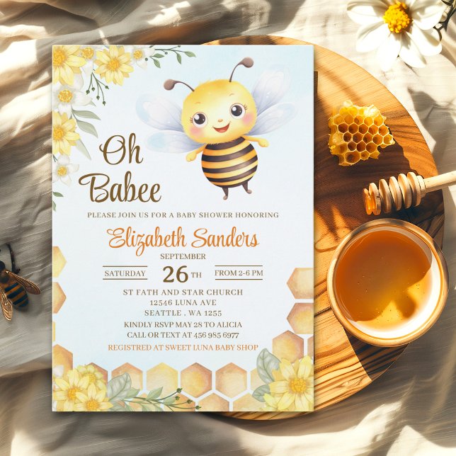 Oh Babee, Baby shower with Cute Wild bee Inbjudningar (Skapare uppladdad)