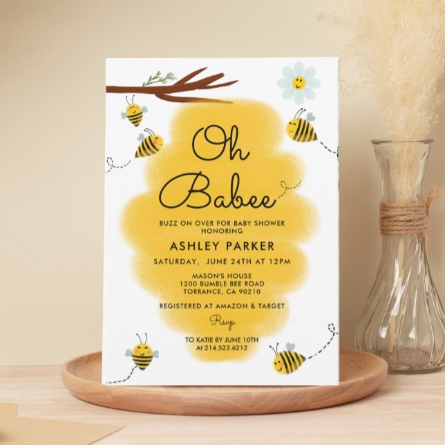 Oh Babee Bee Theme Baby Shower-inbjudan Inbjudningar (Skapare uppladdad)