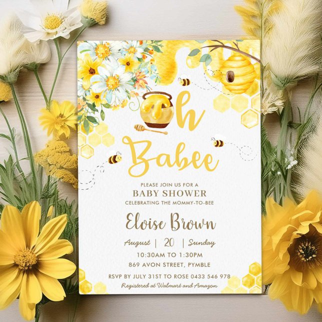 Oh Babee Bees Blommigt Gender Neutral Baby Shower Inbjudningar (Skapare uppladdad)