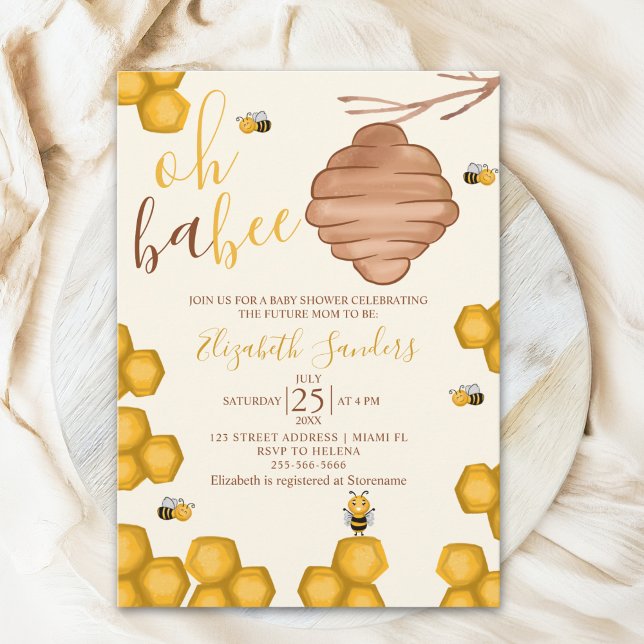 Oh Babee Cute Watercolor Bee Baby shower Inbjudningar (Skapare uppladdad)