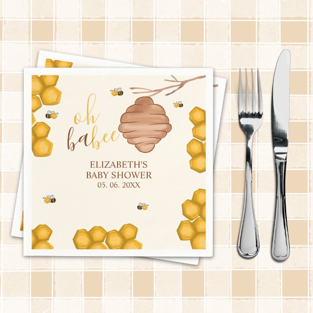 Oh Babee Cute Watercolor Bee Baby shower Pappersservett (Skapare uppladdad)