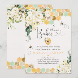 Oh Babee Greenery White Blommigt Baby Shower Inbjudningar
