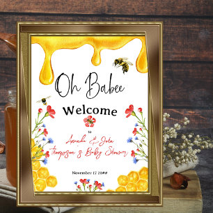 Oh Babee Gult Bee Blommigt Baby Shower Välkommen Poster