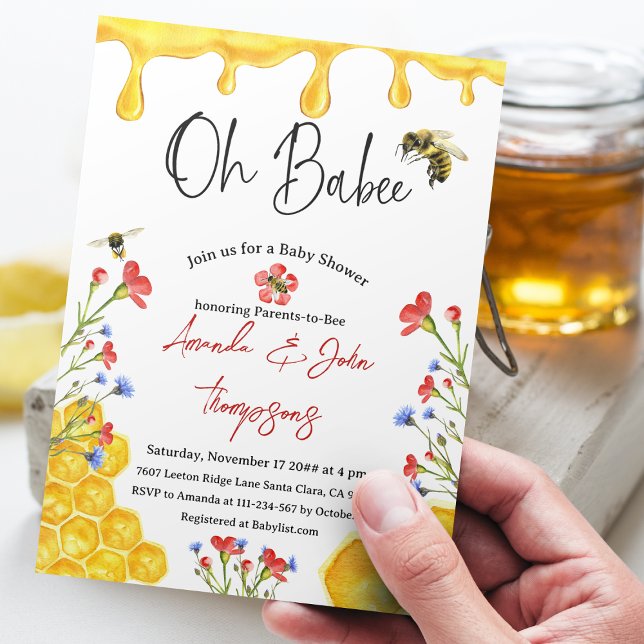 Oh Babee Gult Bee Thmet Blommigt Baby Shower Inbjudningar (Skapare uppladdad)