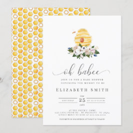 Oh Babee Watercolor Bee Gult Blommigt Baby Shower Inbjudningar