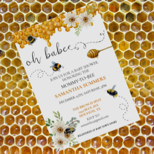Oh Babee Watercolor Honeycomb Bee Shower Inbjudningar