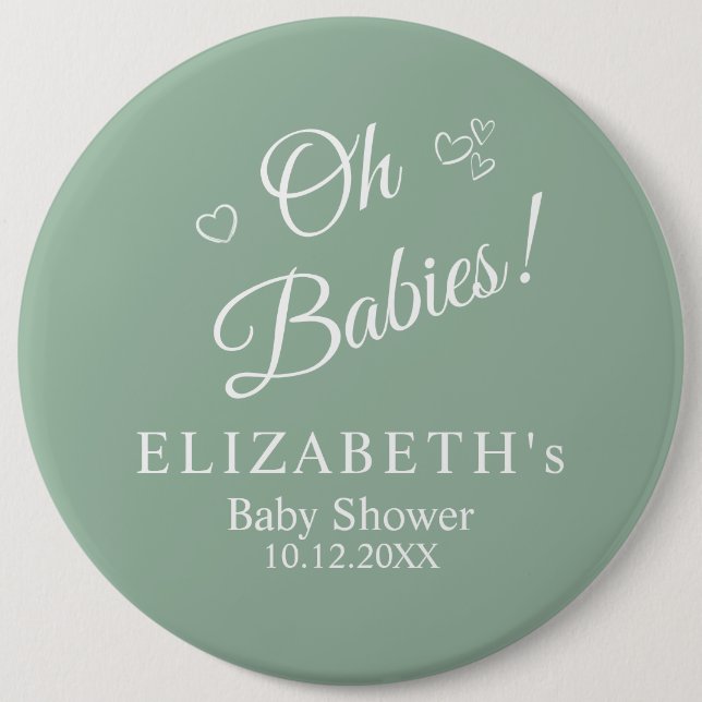 Oh Babies Sage Green Twin Baby Shower Button Knapp (Framsida)