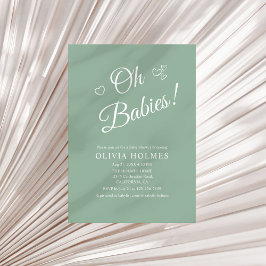 Oh Babies Sage Green Twin Baby Shower Invitation Inbjudningar