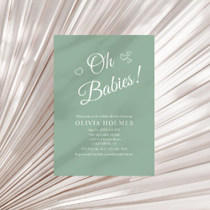 Oh Babies Sagegrön Tvilling Bebis Shower Inbjudan