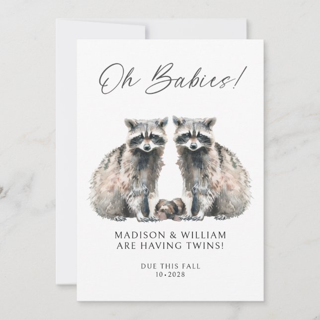 Oh Babies Twins On The Way Cute Twin Raccoons Inbjudningar (Framsida)