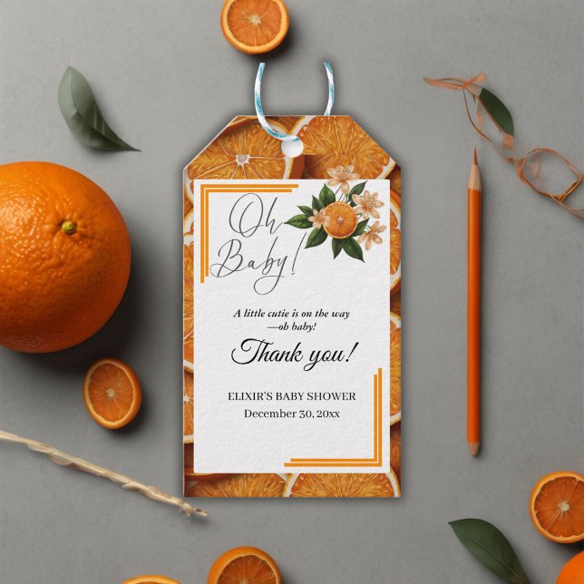 Oh Baby A Little Cutie Orange Citrus Baby Shower Presentetikett (Skapare uppladdad)