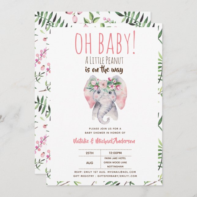 Oh Baby A Little Peanut Elephant Baby Shower Boho Inbjudningar (Fram/baksida)