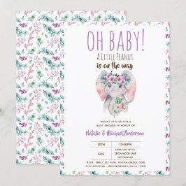 Oh Baby A Little Peanut Elephant Boho Blommigt Chi Inbjudningar