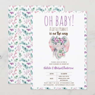 Oh Baby A Little Peanut Elephant Boho Blommigt Chi Inbjudningar