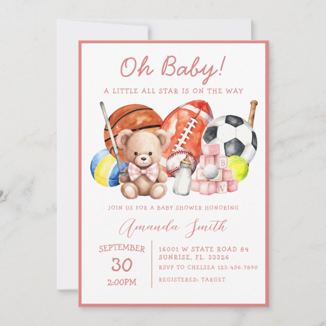 Oh Baby ALL STAR SPORT Baby Shower-inbjudan Inbjudningar (Framsida)