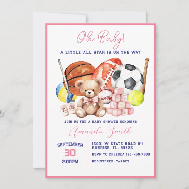 Oh Baby ALL STAR SPORT Baby Shower Invitation Inbjudningar (Framsida)