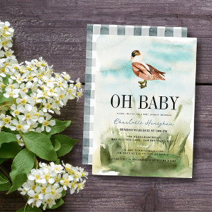 Oh Baby Anka/Mallard Watercolor Boy Shower Inbjudningar
