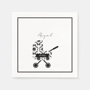 Oh Baby B/W Damask Pram Baby Shower Napkins Pappersservett