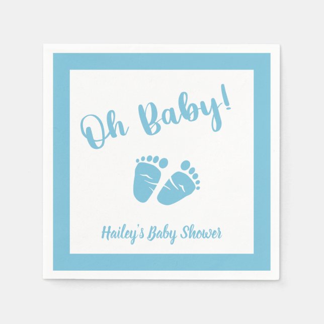Oh Baby Baby Feet | Boy Blue Baby Shower Pappersservett (Framsidan)