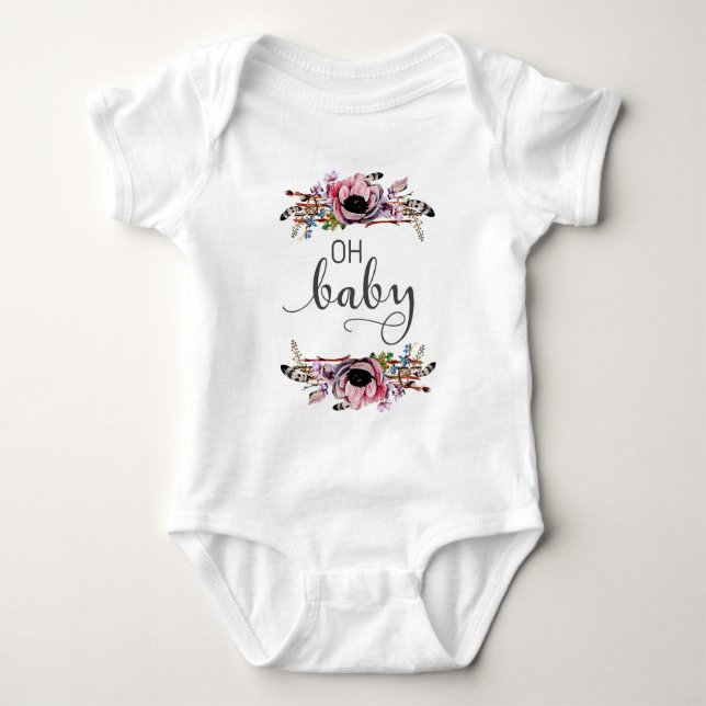 Oh Baby | Baby Flicka Boho Blommig Fjäder Ram Tutu T-shirt (Framsida)