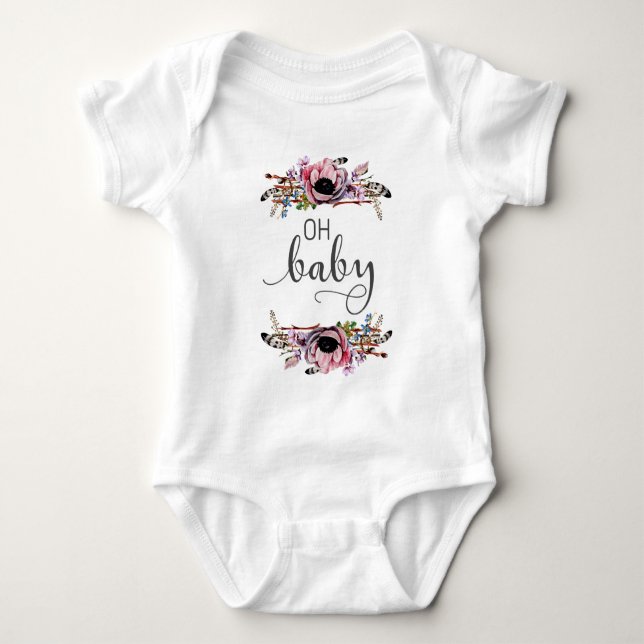 Oh Baby | Baby Girl Boho Blommig Fjäder Ram Tutu T-shirt (Framsida)