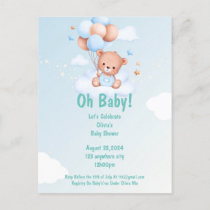 OH BABY BABY SHOWER-INBJUDAN FÖR BOYER MEDDELANDE VYKORT