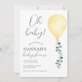 Oh Baby, Baby Shower-inbjudan, Gult Balloon Inbjudningar