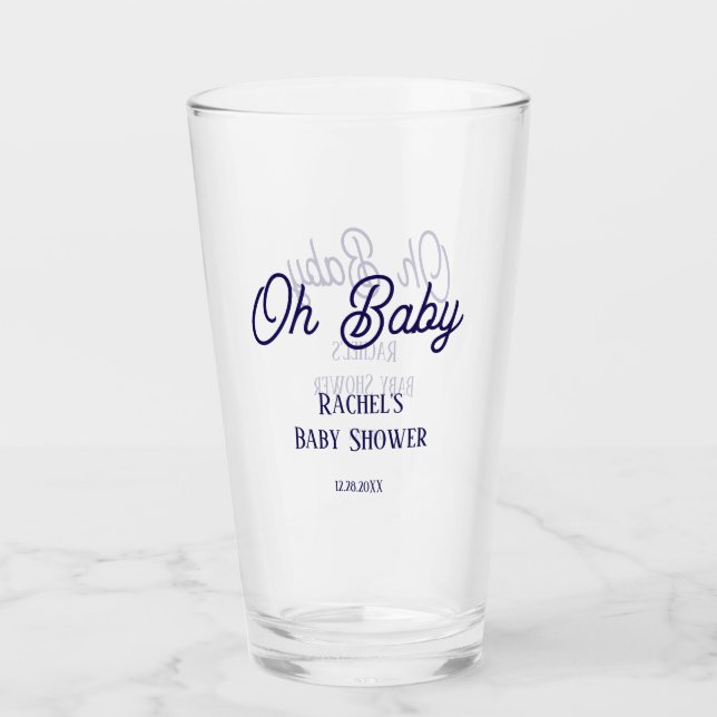 Oh Baby Baby Shower Navy Blue Script Gift Favor Glaskopp (Framsida)