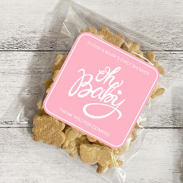 Oh Baby Baby Shower Square-fästare - Rosa Fyrkantigt Klistermärke