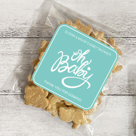Oh Baby Baby Shower Square-fästare - Turkos Fyrkantigt Klistermärke