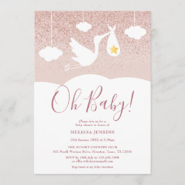 Oh Baby Baby Shower Stork Ro Guld Glitter Inbjudningar