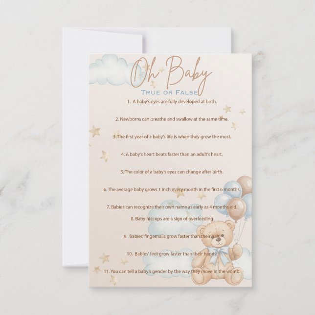OH Baby, Baby Shower Trivia Game, True eller False Inbjudningar (Framsida)