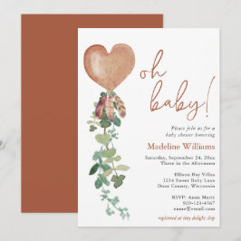 Oh Baby Balloon Eucalyptus Terracotta Baby Shower Inbjudningar