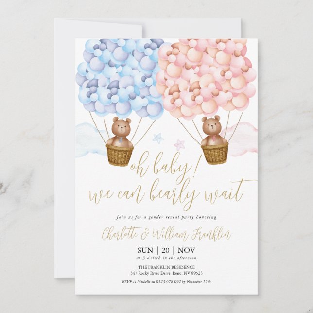 Oh Baby Barly Wait Nalle Gender Reveal Party Inbjudningar (Framsida)
