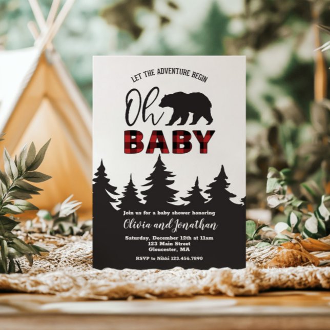 Oh Baby Bear Red Buffalo Play Baby Shower Inbjudningar (Skapare uppladdad)