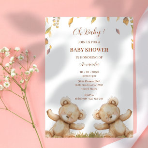 Oh Baby Bear Ssov Cute Höst löv Baby Shower Inbjudningar