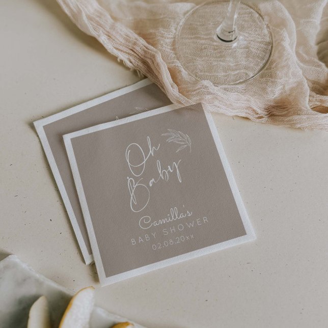 Oh Baby Beige Gender Neutral Modern Baby Shower Pappersservett (Skapare uppladdad)