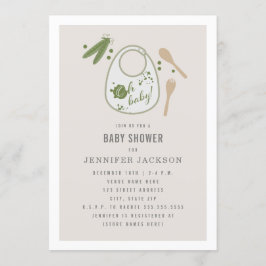 Oh Baby Bib Peas Fork Spoon Neutralt Baby Shower Inbjudningar