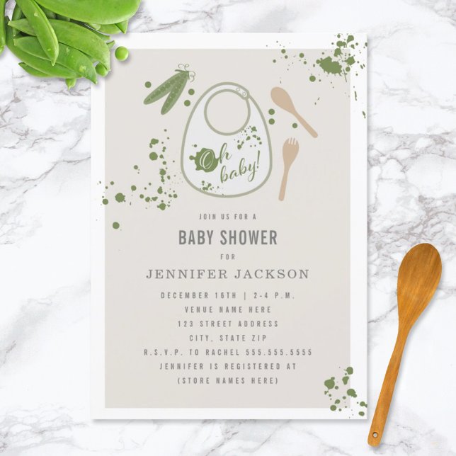 Oh Baby Bib Peas Fork Spoon Unisex Baby Shower Inbjudningar (Skapare uppladdad)