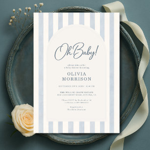 Oh Baby Blå Ränder Baby Shower Inbjudningar
