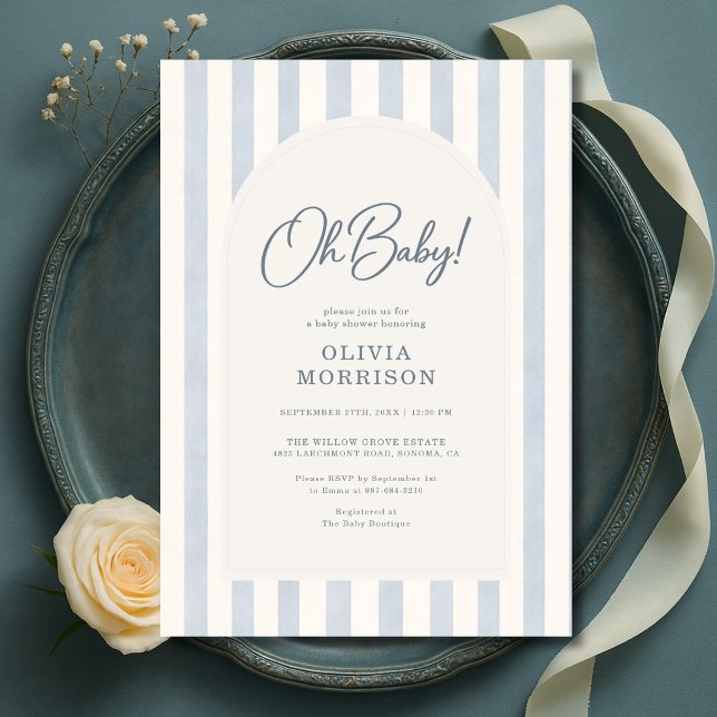 Oh Baby Blå Ränder Baby Shower Inbjudningar (Skapare uppladdad)