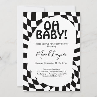 Oh Baby! Black Checkered Modern Baby Shower Inbjudningar
