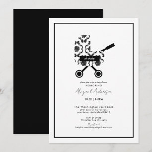 Oh Baby Black Damask Pram Baby Shower Inbjudningar