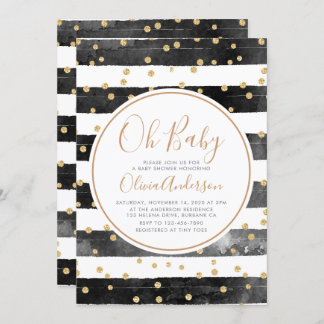 Oh Baby Black Rand Glitter Baby Shower Inbjudningar