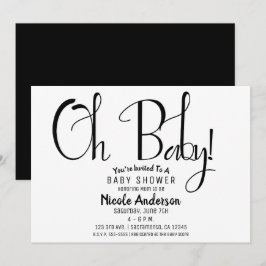 Oh Baby Black Script Modern Minimal Duschfest Inbjudningar