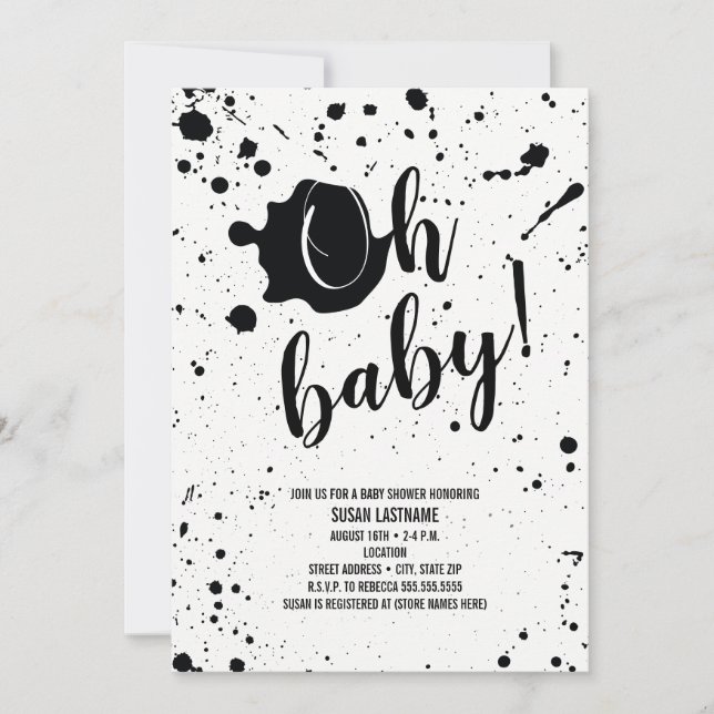 Oh Baby Black + White Splatter Neutralt Baby Showe Inbjudningar (Framsida)