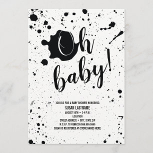 Oh Baby Black + White Splatter Neutralt Baby Showe Inbjudningar