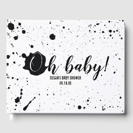 Oh Baby Black + White Splatter Unisex Baby Shower Gästböcker