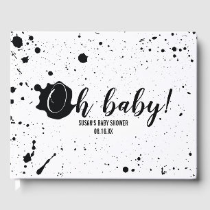 Oh Baby Black + White Splatter Unisex Baby Shower Gästböcker