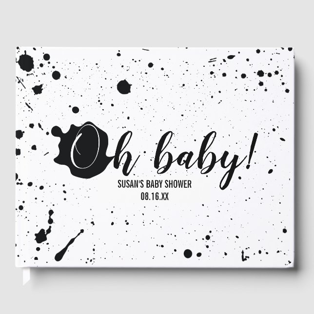 Oh Baby Black + White Splatter Unisex Baby Shower Gästböcker (Framsida)